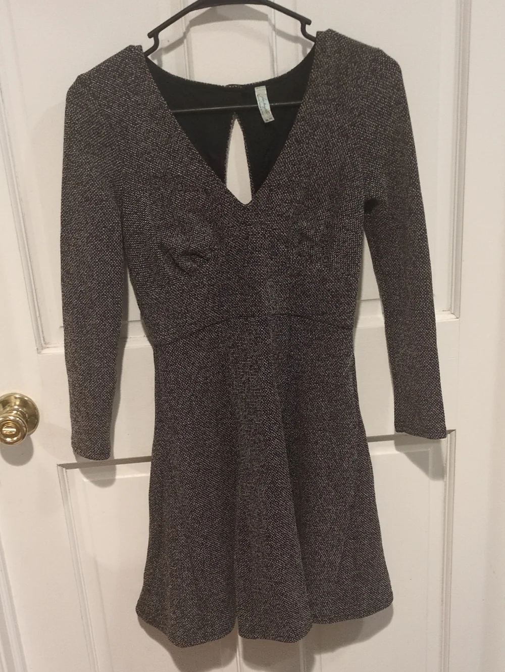 Free People Charcoal Speckle Long-Sleeve V-Neck Fit & Flare Dress